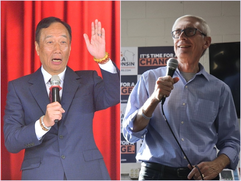 威斯康辛州州長選舉,艾佛斯(右)篤定當選,鴻海表示,期待未來與艾佛斯一起推動威谷科技園區計畫。圖左為鴻海董事長郭台銘。(圖左為中央社檔案照片,右取自推特twitter.com/tony4wi)
