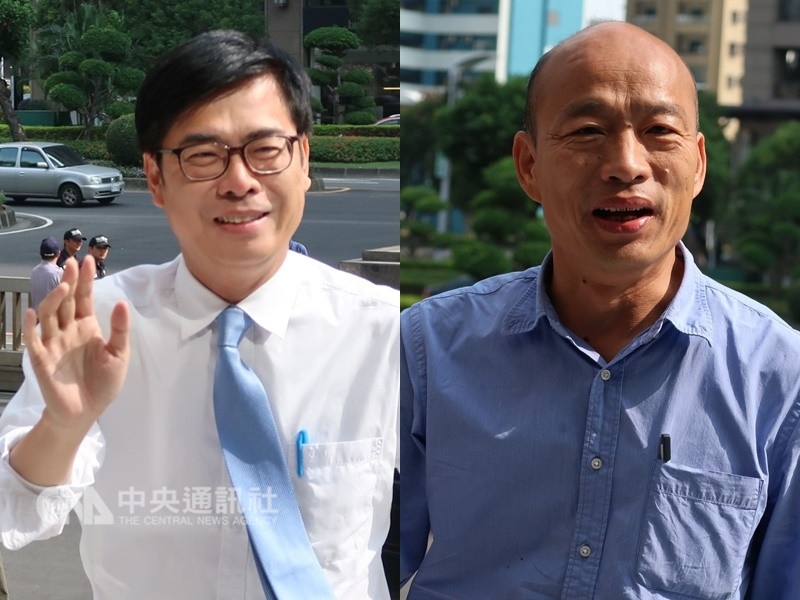 高雄市長選舉公辦電視政見發表會10日登場,民進黨高雄市長候選人陳其邁(左)、國民黨高雄市長候選人韓國瑜(右)出席。中央社記者王淑芬攝 107年11月10日