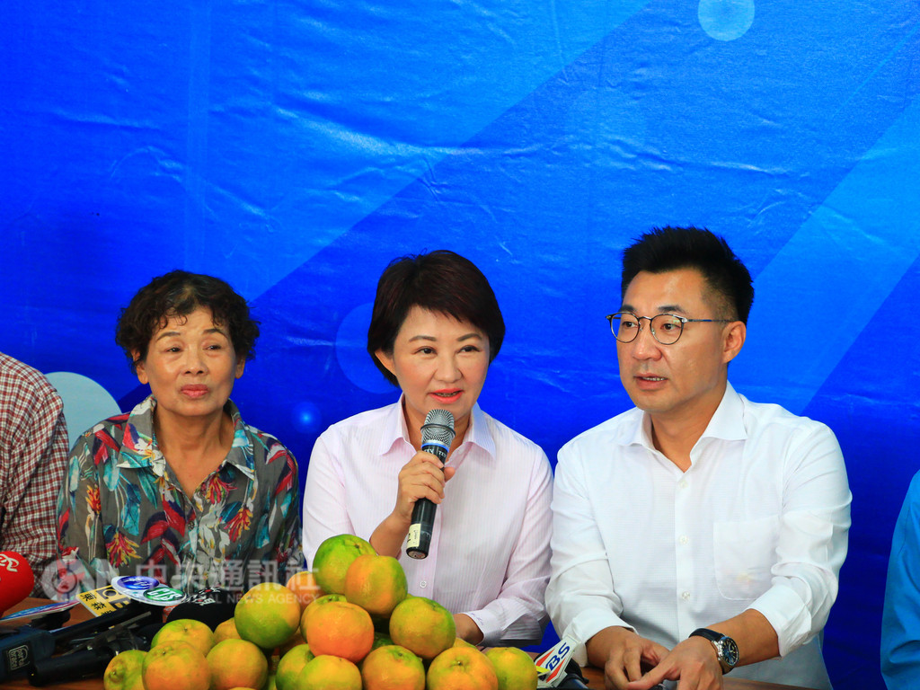 台中市長當選人盧秀燕(中)25日展開謝票行程,她表示,勝選就是因為團結,沒想到可以贏那麼多,未來會組年輕內閣,超越藍綠不分黨派、唯才適用。右為立委江啟臣。中央社記者蘇木春攝 107年11月25日
