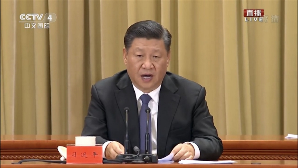 中共總書記習近平2日在「告台灣同胞書」發表40週年紀念會上宣稱,兩岸雙方在「一中原則」基礎上達成「海峽兩岸同屬一個中國,共同努力謀求國家統一」的「九二共識」,開啟兩岸協商談判。(央視截圖)中央社 108年1月2日