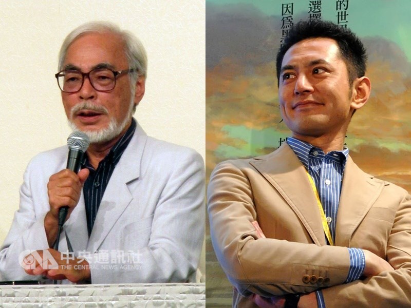 吉卜力工作室會長星野康二接受中央社專訪表示,導演宮崎駿(左)兒子宮崎吾朗(右)的新動畫,將是吉卜力第一部全面採用CG的動畫電影。(中央社檔案照片)