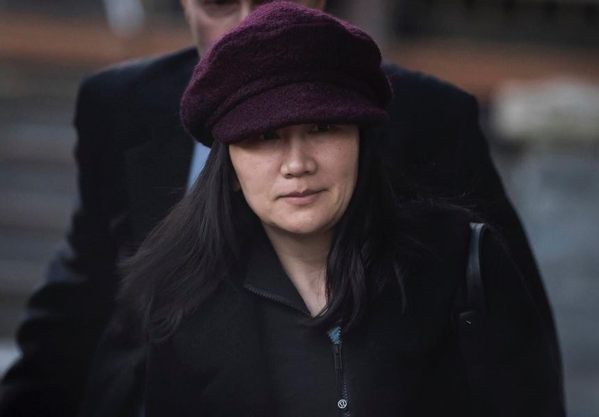 華為財務長孟晚舟29日在溫哥華出庭,要求更改一位擔保人姓名。(美聯社提供)