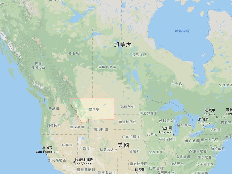 圖紅框處為蒙大拿州。(圖取自Google地圖網頁google.com/maps)