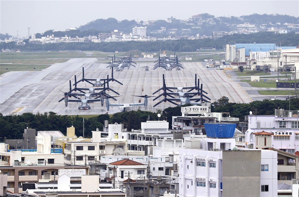 日本沖繩美軍普天間基地是否遷至名護市邊野古,沖繩縣24日舉辦公民投票。(檔案照片/共同社提供)
