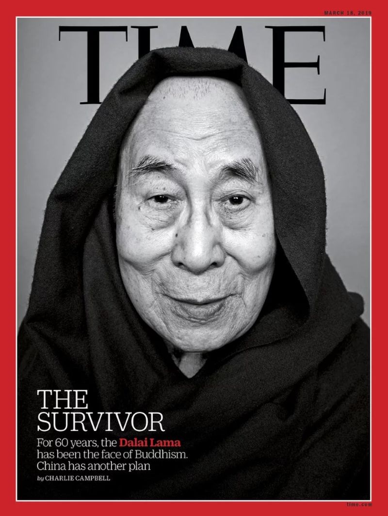 最新出刊的美國時代雜誌以流亡印度60年的達賴喇嘛為封面人物。(圖取自Time網頁time.com)