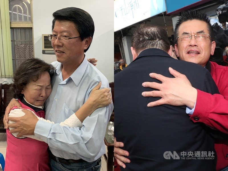 國民黨內原期待在韓流帶領下,在這次4席立委補選揮出全壘打,但最後沒能一舉攻下新北三重、台南。圖為台南候選人謝龍介(左2)、新北三重候選人鄭世維(右1)宣布敗選。中央社記者張榮祥、吳家昇攝 108年3月16日
