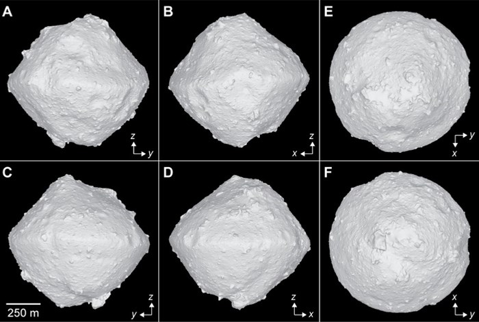 日本「隼鳥2號」探測小行星「龍宮」,確認地表岩石存在水,但並非液態或冰狀態的水,而是存在含水礦物中。(圖取自JAXA網頁jaxa.jp)