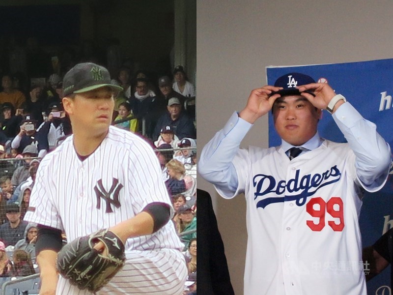 美國職棒大聯盟球季28日開打,日韓兩大投手紐約洋基田中將大(左)、洛杉磯道奇柳賢振,分別為東岸、西岸的傳統勁旅扛下開幕戰先發。(中央社檔案照片)