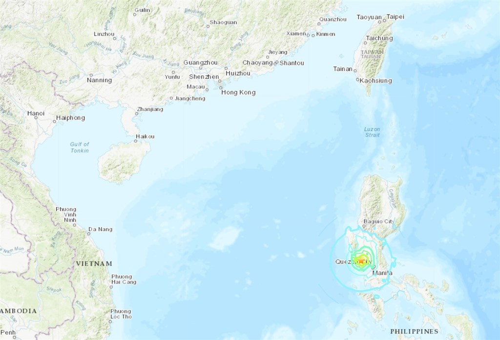 菲律賓呂宋島22日下午遭規模6.3強震侵襲。(圖取自美國地質調查所網頁earthquake.usgs.gov)