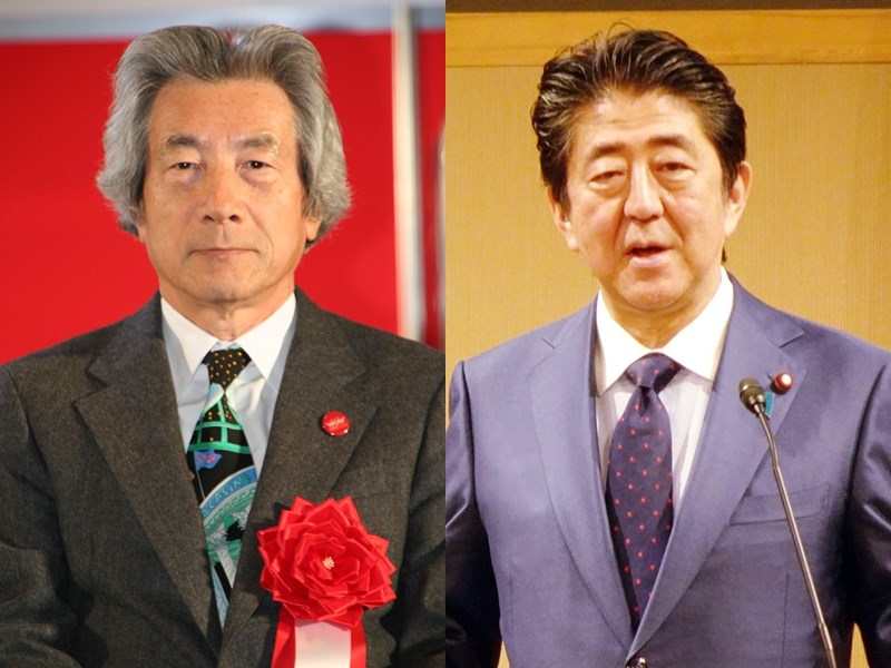 2000年後的前首相小泉純一郎(左)執政4年半與現任的安倍晉三(右)第2任後的6年,是日本政治比較穩定的時期。(中央社檔案照片)