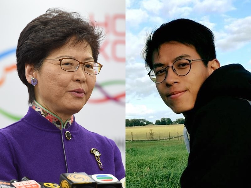 香港行政長官林鄭月娥(左)25日批評德國政府庇護本土民主前線前召集人黃台仰(右)及成員李東昇,並指德國此舉破壞香港司法獨立形象。(左圖為檔案照片/中新社提供;右圖取自facebook.com/ray.wong.3785)