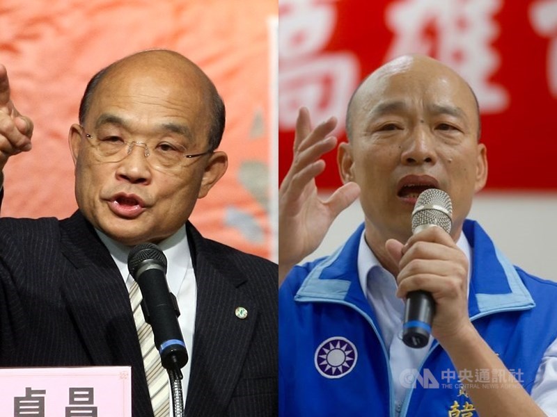 高雄市長韓國瑜(右)13日北上列席行政院會,這是行政院長蘇貞昌接任後,韓國瑜首度出席行政院會。(中央社檔案照片)