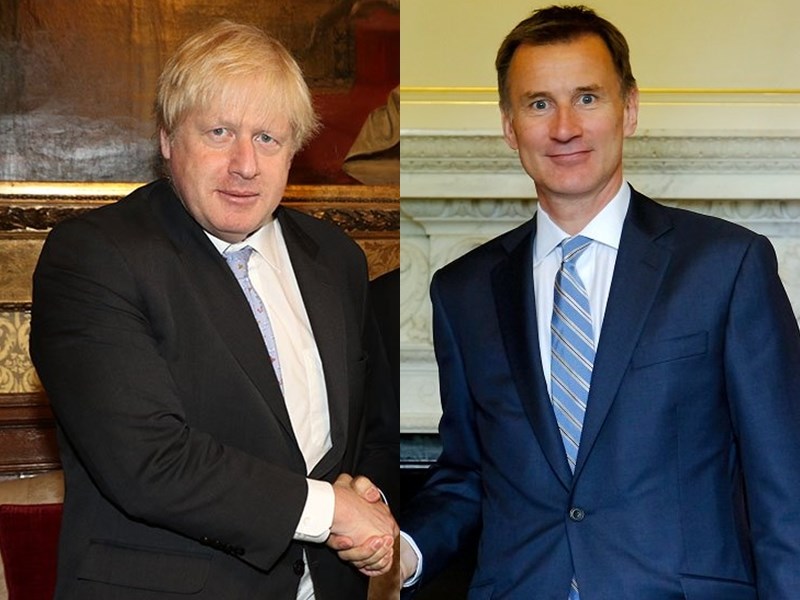 英國保守黨黨魁選舉確定由前外相與倫敦市長強生和現任外相韓特一較高低。(圖取自twitter.com/BorisJohnson、twitter.com/Jeremy_Hunt)