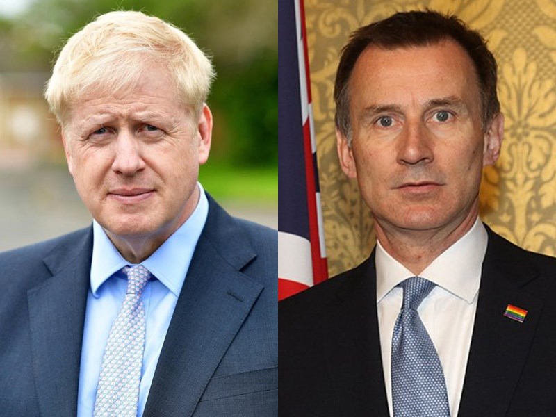 英國保守黨黨魁選舉由前任外相強生(左)與現任外相韓特(右)進入決選,兩名候選人於22日由16萬名保守黨員投票,結果預料在7月22日當週揭曉。(左圖取自facebook.com/borisjohnson、右圖取自twitter.com/Jeremy_Hunt)