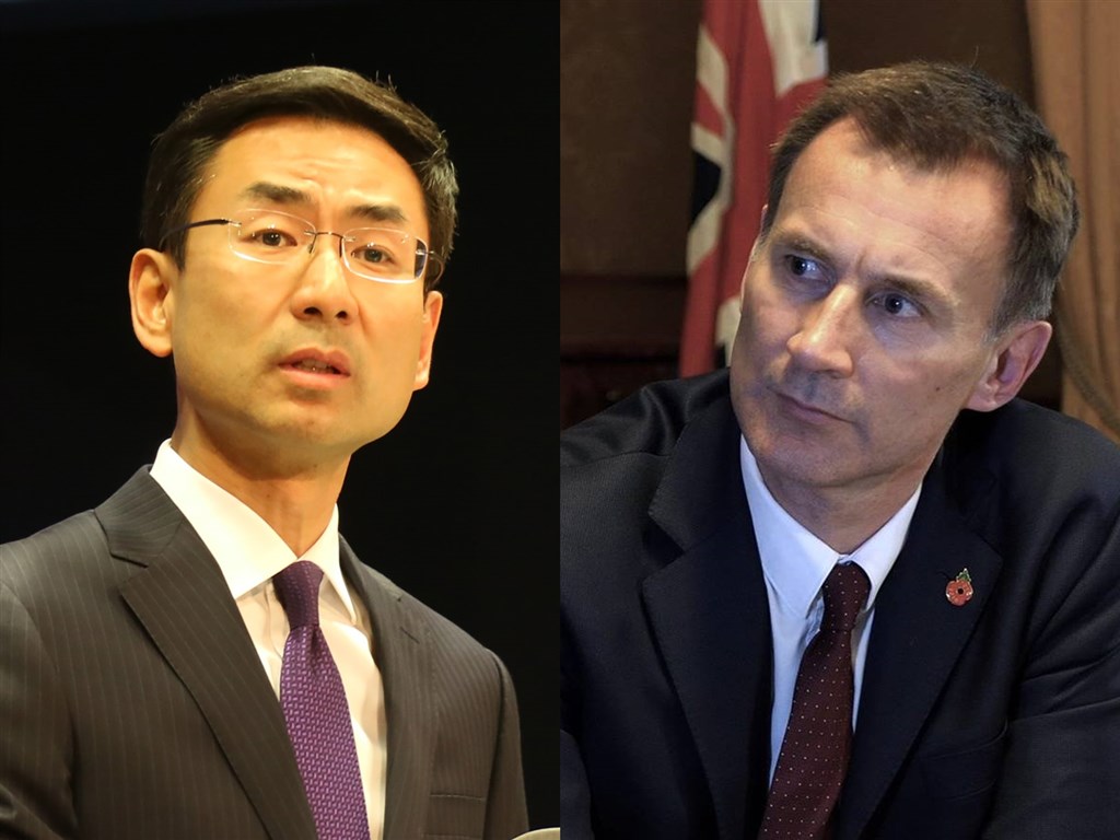 針對香港示威者衝入立法會抗議修訂逃犯條例,中英兩國外相耿爽(左)與韓特等政要數度交鋒,互不退讓,兩國關係陷入劍拔弩張。(左圖為中央社檔案照片、右圖取自facebook.com/jeremyhuntsws)