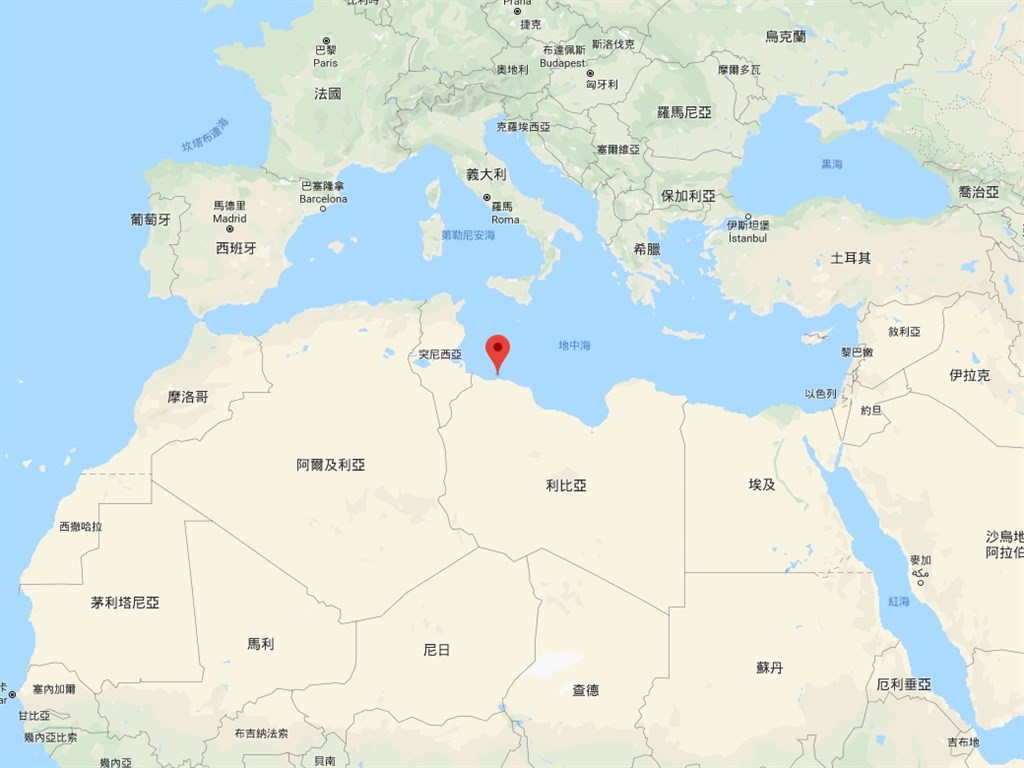 利比亞軍閥哈夫塔的軍隊4月初意外朝首都的黎波里(標示處)發動進攻,戰火造成嚴重傷亡。(圖取自Google地圖google.com/maps)