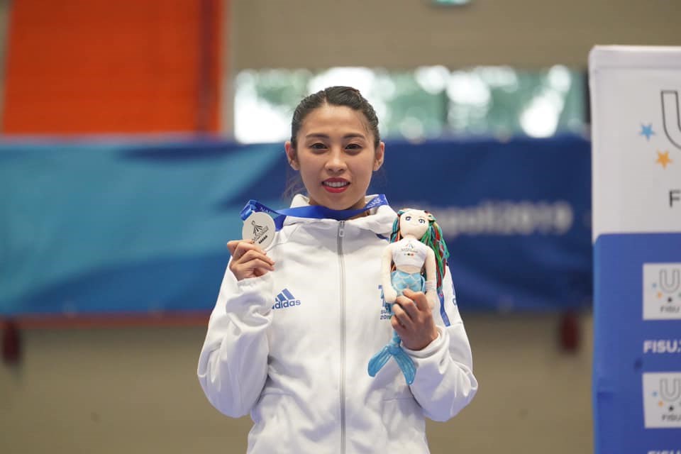 2019年拿坡里世界大學運動會蘇佳恩在跆拳道品勢女子個人賽獲銀牌,奪下台灣在跆拳道的首面獎牌。(圖取自facebook.com/CTUSFSSU)