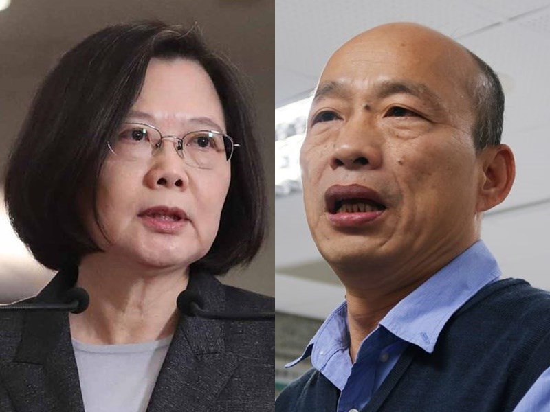 國民黨28日提名高雄市長韓國瑜(右)投入2020總統大選,挑戰現任總統蔡英文(左)。(中央社檔案照片)