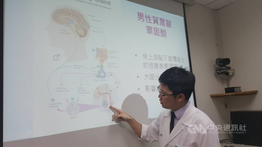 奇美醫學中心泌尿外科主治醫師謝昆霖16日指出,睪固酮低下會產生「男性更年期」,男性更年期是緩慢且漸進式的變化,不痛不癢,容易被忽視,卻會影響男性的健康。(奇美醫學中心提供)中央社記者張榮祥台南傳真 108年8月16日