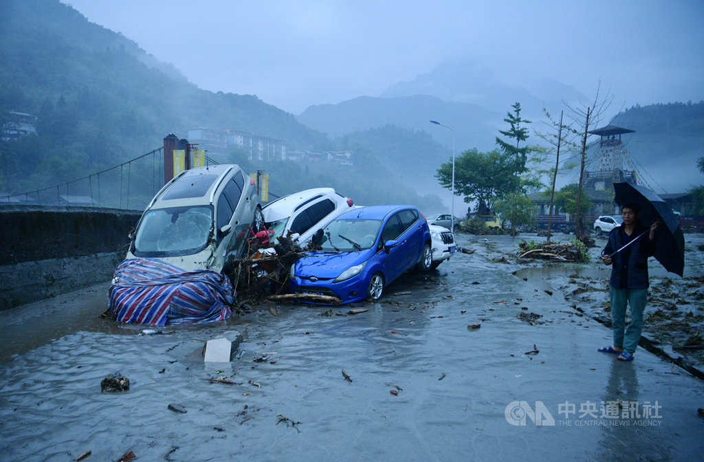 四川省阿壩州20日暴雨,至21日凌晨4時已導致8人遇難、23人失聯、6人受傷。(中新社提供)中央社記者陳家倫上海傳真 108年8月21日