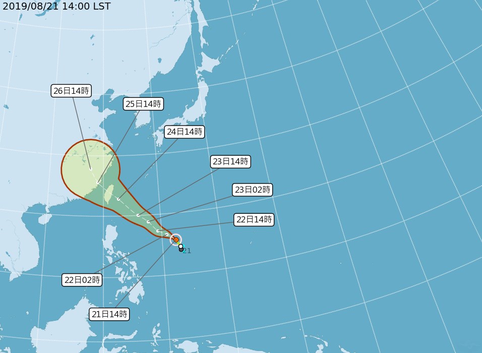 颱風白鹿21日下午2時形成,中央氣象局預測,颱風朝台灣方向移動。(圖取自中央氣象局網頁cwb.gov.tw)