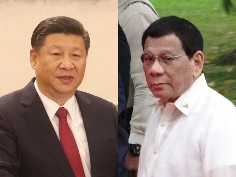 中國外交部發言人華春瑩宣布,應中國國家主席習近平(左)邀請,菲律賓總統杜特蒂(右)將於8月28日至9月1日訪問中國。(中央社檔案照片)