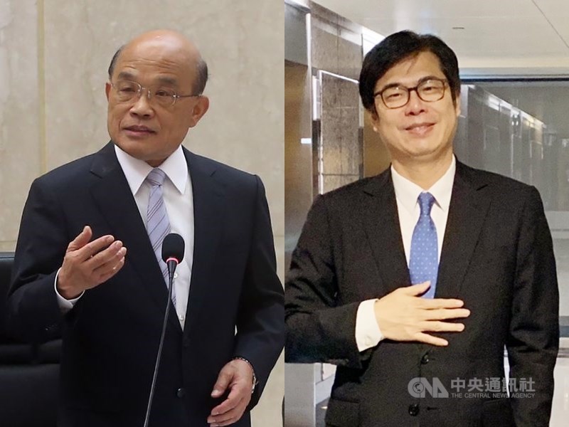 監察院23日發布最新廉政專刊,行政院長蘇貞昌(左)夫婦申報存款共新台幣3172萬元;行政院副院長陳其邁(右)夫婦申報存款349萬元。(中央社檔案照片)