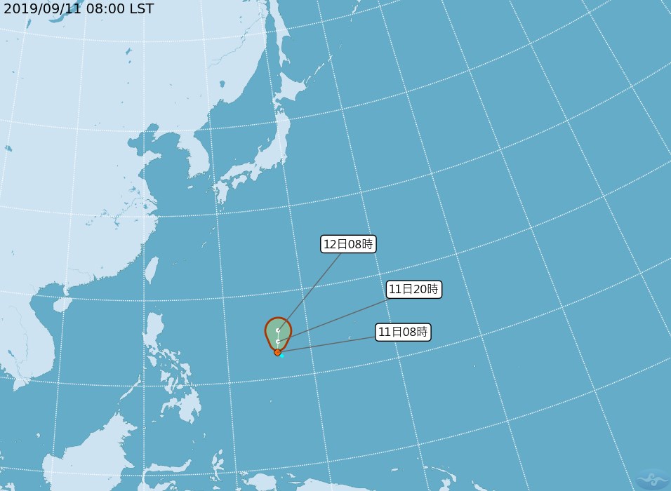 氣象局11日表示,位於太平洋地區的熱帶性低氣壓最快11日生成第16號颱風「琵琶」,預計對台灣沒有影響。(圖取自中央氣象局網頁cwb.gov.tw)