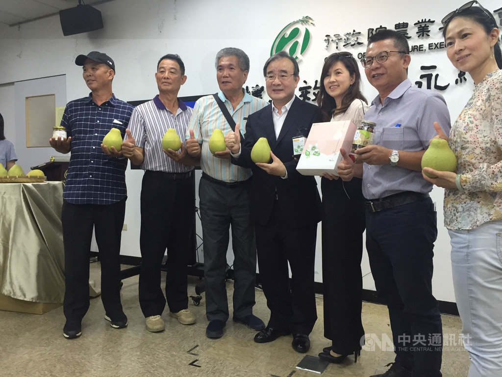 國民黨籍立委質疑農委會丟棄文旦。農委會12日會同農民、農會召開記者會說明,至於是否會提告,農糧署長胡忠一(中)表示會建議農會參考,並呼籲不要造謠傷害農民,他們一年一收就靠這次維持一年收益,也希望消費者持續購買國產文旦。中央社記者楊淑閔攝 108年9月12日