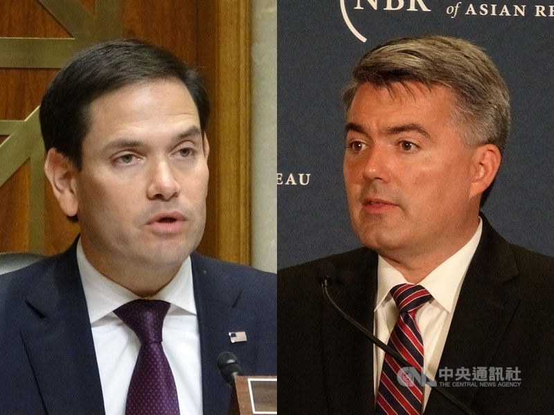 索羅門群島決定與中華民國台灣斷交,轉向中國。美參議員盧比歐(左)、賈德納(右)與眾議員約霍等人同聲譴責。(中央社檔案照片)