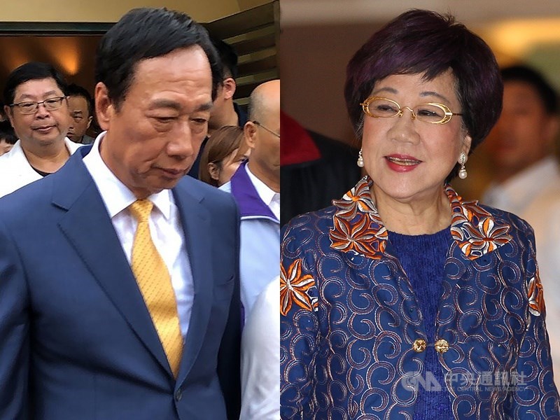 鴻海集團創辦人郭台銘(左)16日決定不參與2020連署競選總統,前副總統呂秀蓮(右)則於17日向中選會登記申請為獨立總統參選人。(中央社檔案照片)
