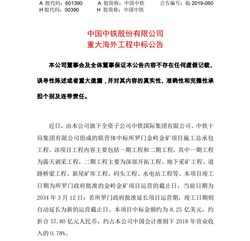中共外圍官媒環球時報報導,中國中鐵公司12日以8.25億美元(約合新台幣256億元)標下索羅門「金嶺」金礦的總工程。(圖取自中國中鐵公司網頁crecg.com)