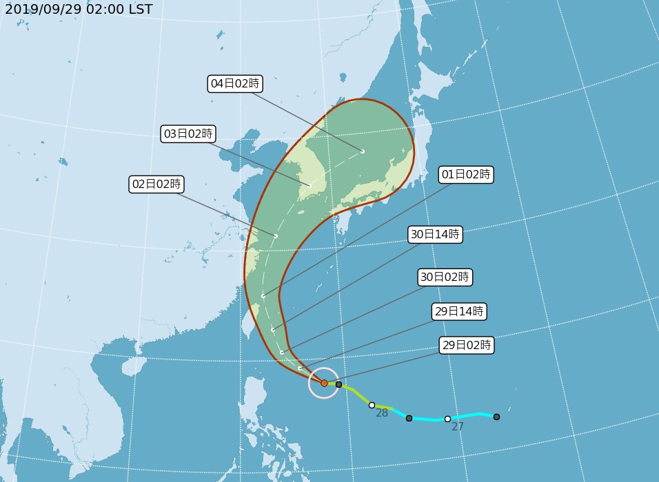 輕度颱風米塔朝台灣移動,中央氣象局29日上午8時30分將發布海上颱風警報。(圖取自氣象局網頁cwb.gov.tw)