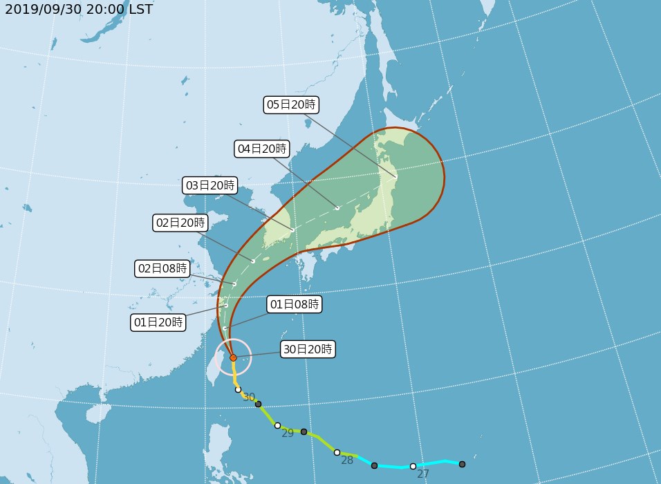 根據中央氣象局30日晚間8時30分颱風警報,台東已脫離颱風米塔暴風圈,陸上警報解除。(圖取自中央氣象局網頁cwb.gov.tw)