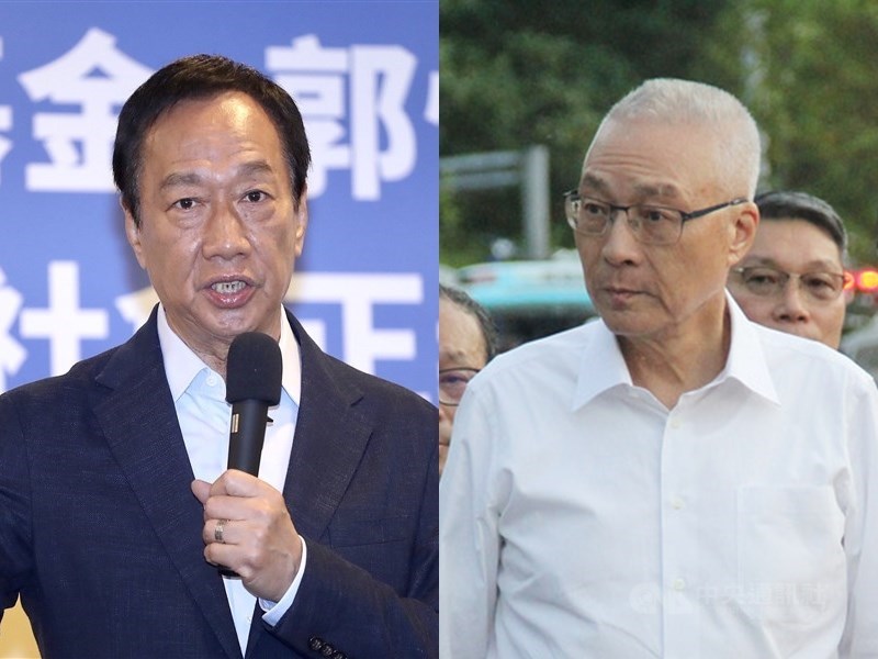 鴻海創辦人郭台銘(左)幕僚17日表示,從郭台銘被註銷國民黨籍後,黨主席吳敦義(右)有一直在釋放善意,而兩人溝通管道一直是順暢的。(中央社檔案照片)