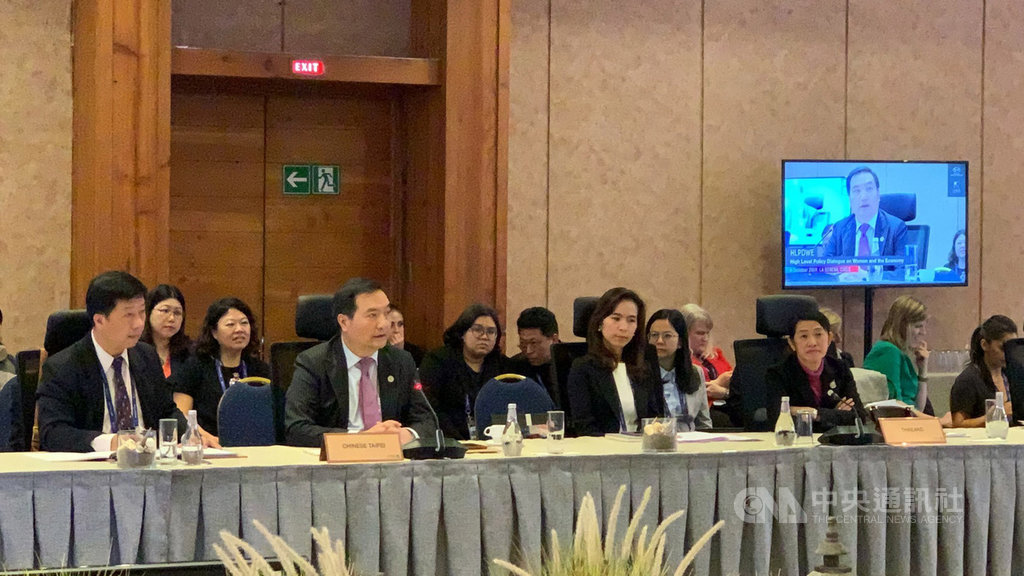 政務委員羅秉成出席在智利舉行的亞太經濟合作(APEC)婦女與經濟論壇高階政策對話會議,呼籲各國重視性別主流化。(行政院性平處提供)中央社記者侯姿瑩傳真 108年10月5日