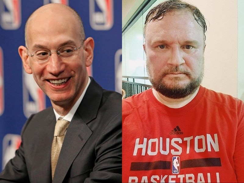 NBA火箭隊總經理摩瑞(右)推文挺港,NBA總裁席佛(左)表態支持摩瑞自由表達權利,引起央視、騰訊全面取消轉播NBA賽事。(左圖取自facebook.com/AdamSilverNBA,右圖取自摩瑞IG網頁instagram.com/darylmorey)