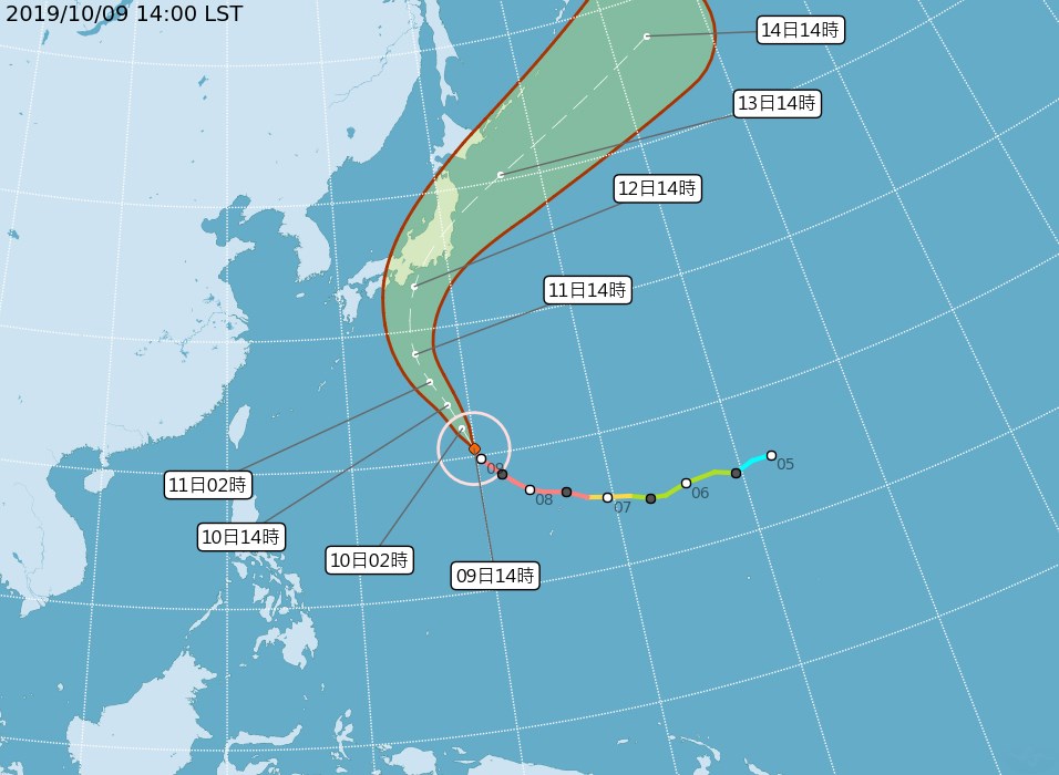中央氣象局9日預報,10日起4天國慶連續假期,台灣都是好天氣;颱風哈吉貝朝日本移動,赴日旅遊民眾要留意。(圖取自中央氣象局網頁cwb.gov.tw)