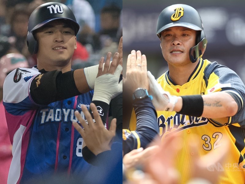 中職總冠軍賽12日開打,聯盟10日公布總冠軍賽2隊28人名單。圖左為桃猿內野手朱育賢、右圖為兄弟內野手林智勝。(中央社檔案照片)