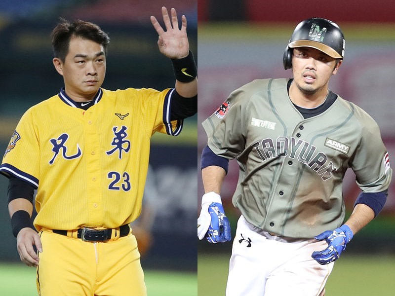 中職總冠軍賽12日開打,聯盟10日公布總冠軍賽2隊28人名單。圖左為兄弟內野手彭政閔、右為桃猿內野手郭嚴文。(中央社檔案照片)