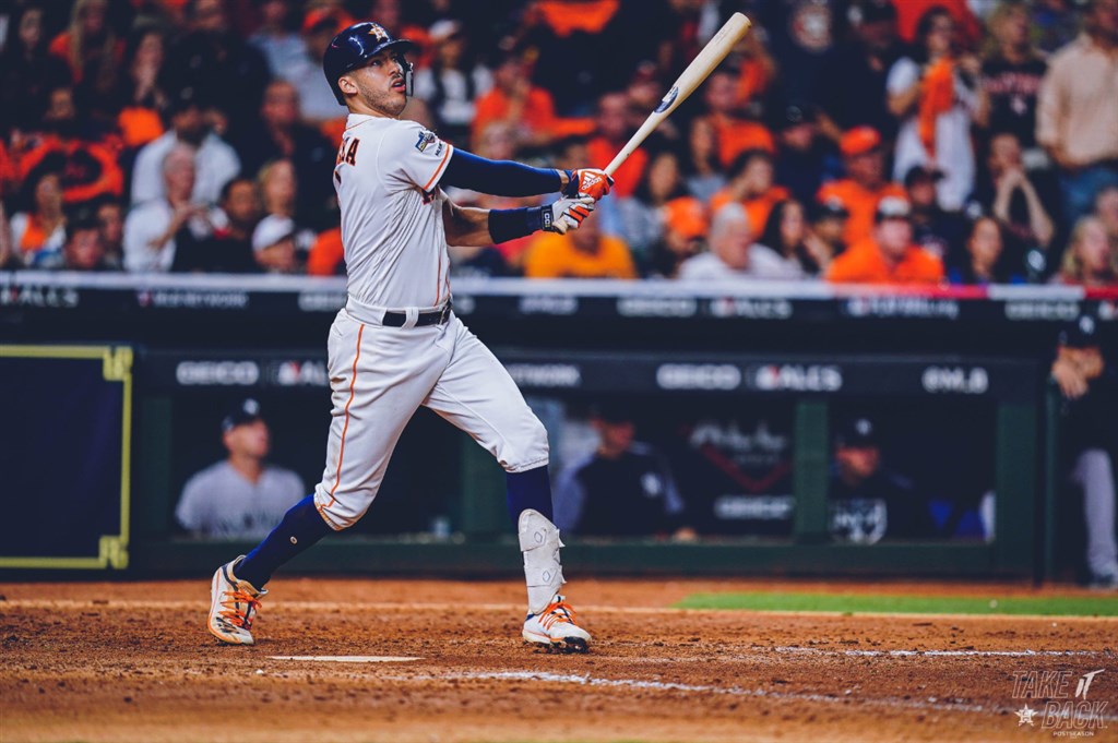 美國職棒大聯盟MLB休士頓太空人與紐約洋基13日美聯冠軍賽第2戰一路殺進延長賽,太空人靠柯利亞11局下半的再見全壘打,以3比2險勝。(圖取自twitter.com/astros)