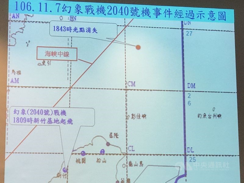幻象2000戰機飛官何子雨少校民國106年11月在基隆外海失聯,歷經近2年打撈作業,已尋獲幻象戰機黑盒子。(中央社檔案照片)