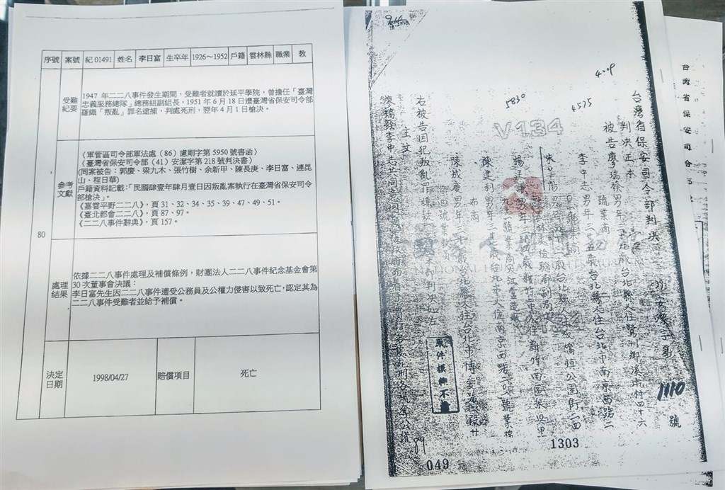 立委鄭運鵬21日在臉書發文,表示促轉會已查詢延平中學的前身「延平學院」在白色恐怖時期7位受害師生的資料。(圖取自facebook.com/phoenix.cheng.96)