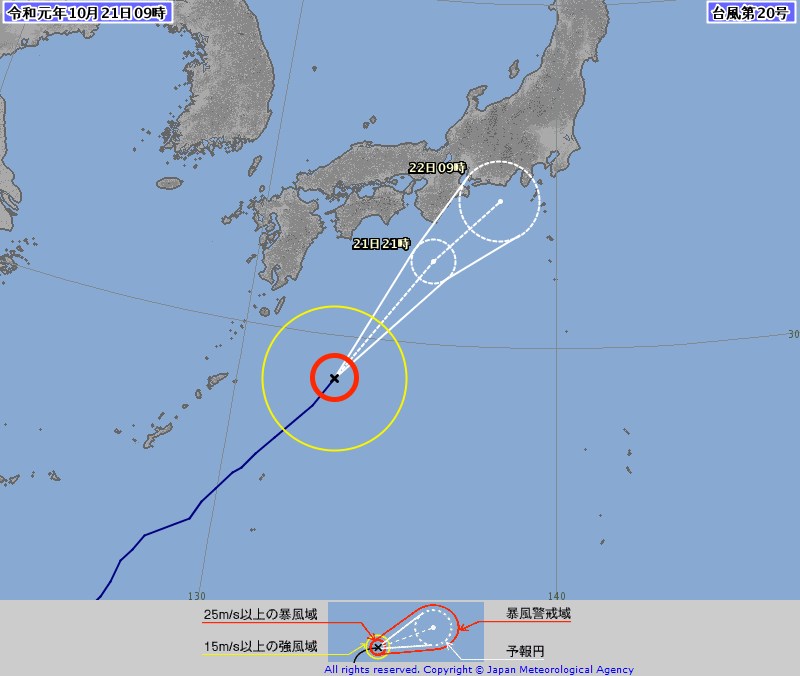 颱風浣熊正在日本九州東南海上,由西日本朝東日本的太平洋一側前進。(圖取自日本氣象廳網頁www.jma.go.jp)