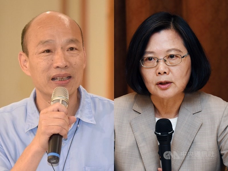 國民黨與民進黨總統參選人都與新北有很深淵源,高雄市長韓國瑜(左)人生及問政路都從中和展開,而尋求連任的總統蔡英文戶籍在永和區,曾參選新北市長,熟悉新北各地政治生態。(中央社檔案照片)