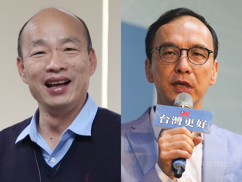 國民黨總統參選人韓國瑜(左)競選總部主委至今虛位以待,近韓人士19日表示,前新北市長朱立倫(右)已答應擔任主委,團結爭取勝選。(中央社檔案照片)