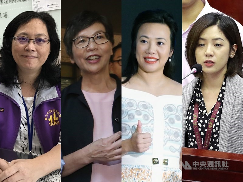 台灣民眾黨不分區立法委員提名名單出爐,北市府勞動局長賴香伶(左)居首,台北市長柯文哲心腹蔡壁如(左2)列第5,新光人壽保險股份有限公司副總經理吳欣盈(左3)與「學姊」黃瀞瑩分列第7與13。(中央社檔案照片)