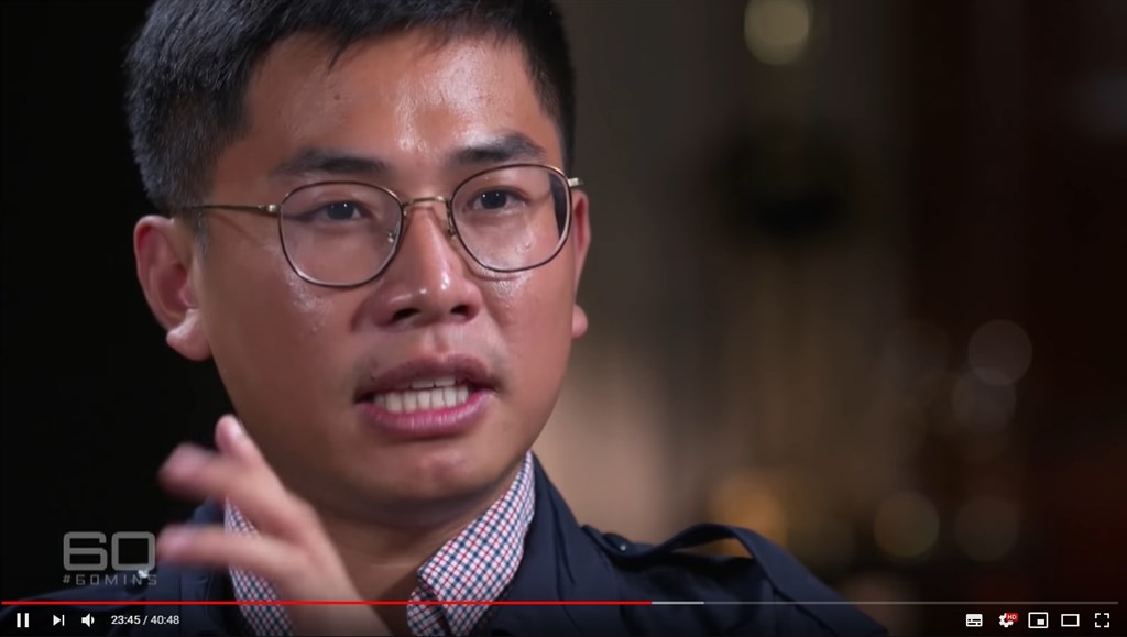 澳洲媒體報導,一名坦言在香港、台灣及澳洲涉及間諜行動的中國叛逃者王立強,提供有關中國政治干預的資料給澳洲,並尋求政治庇護。(圖取自60 Minutes Australia YouTube頻道網頁youtube.com)