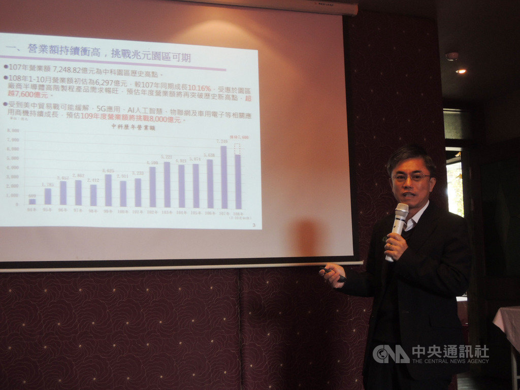 中部科學園區管理局2日公布中科108年1月至10月營業額,中科管理局長許茂新表示,前10月營業額新台幣6297.56億元,創下歷年同期新高。中央社記者郝雪卿攝 108年12月2日