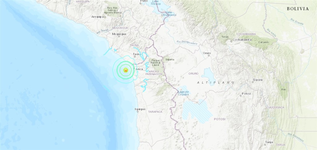 美國地質調查所(USGS)表示,智利北部太平洋岸外海3日發生規模6強震。目前尚未傳出災情。(圖取自美國地質調查所網頁earthquake.usgs.gov)